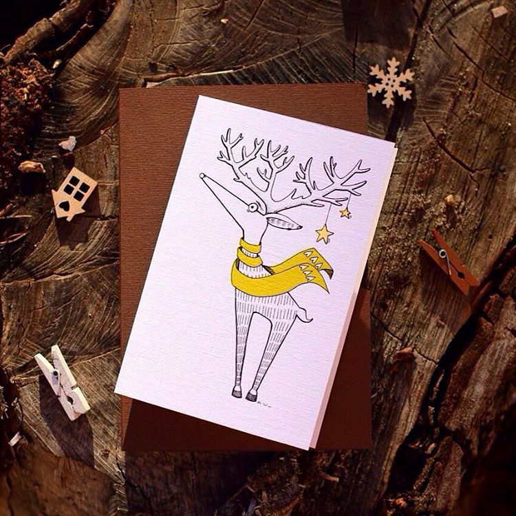 winter postcards deer