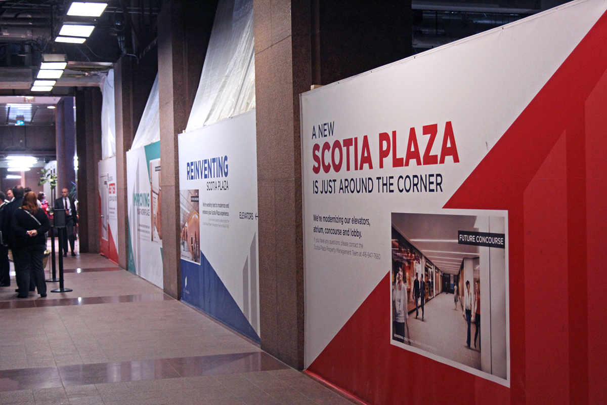 scotia plaza Toronto commercial real estate real estate building renovation Hoarding Triangles Angles Renderings renovations messaging Reno
