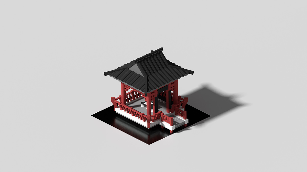 3D blender Low Poly chinese garden lowpoly Isometric Isolated