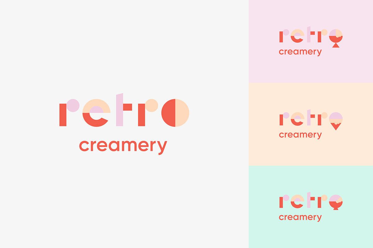 Logo Design identity branding  ice cream Packaging print Pastels graphic design  ILLUSTRATION  Retro