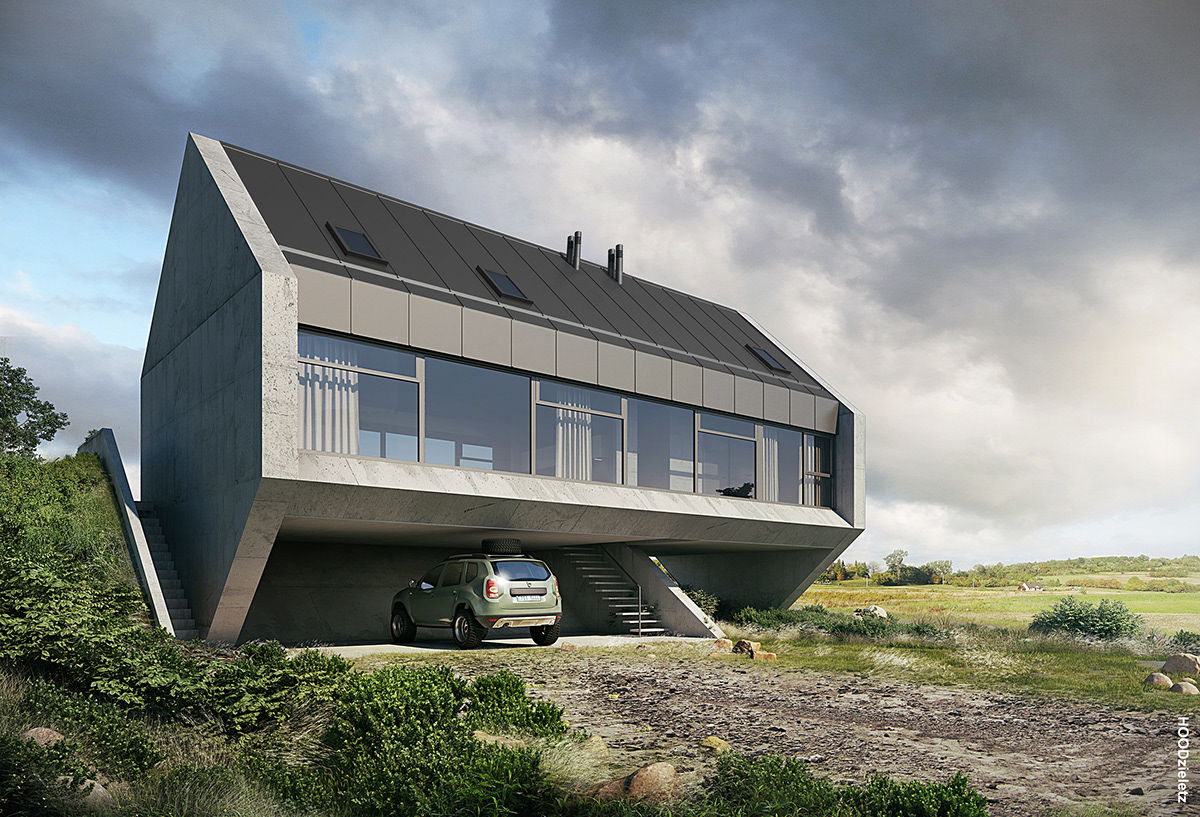 architecture concrete house V-ray visualization