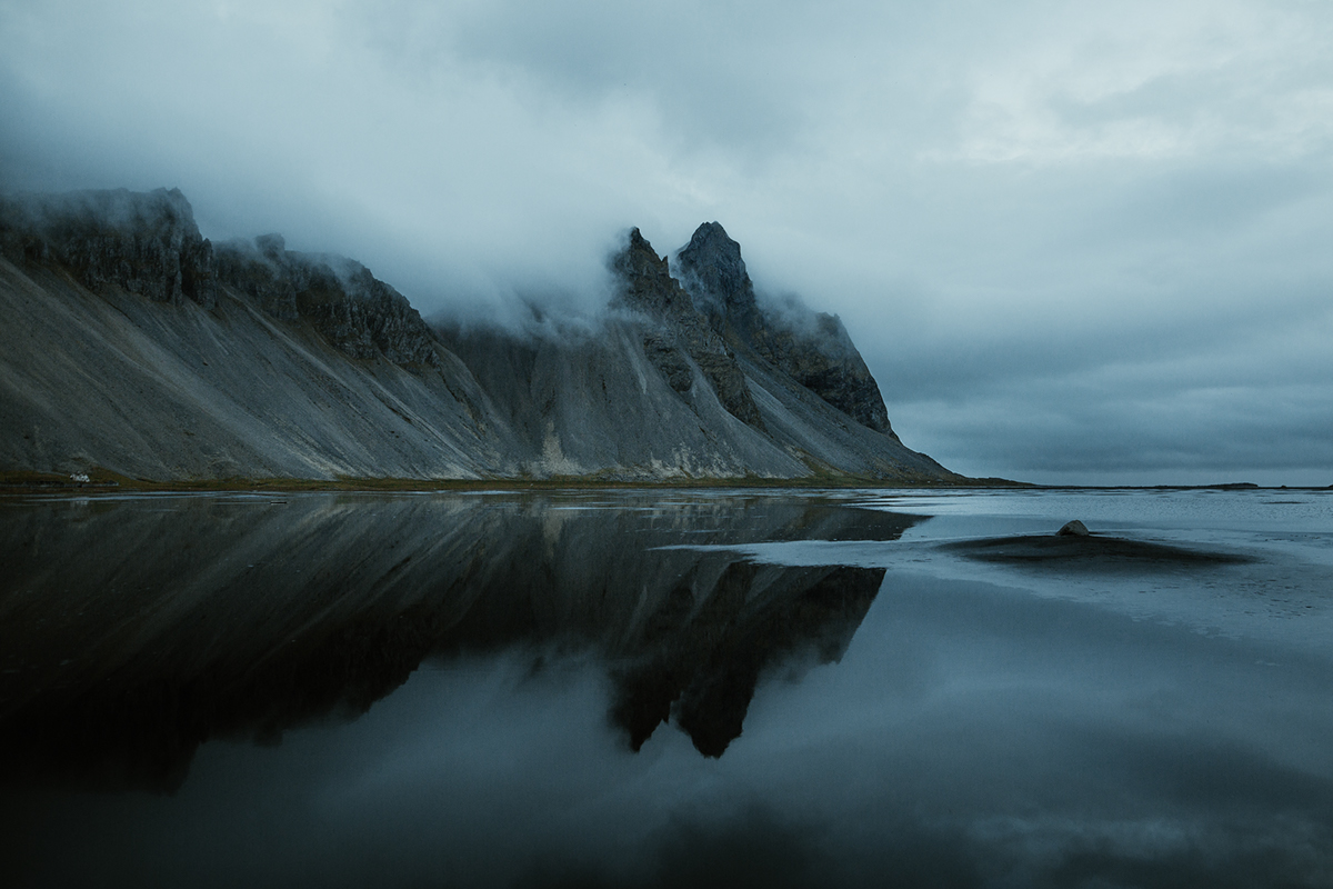 stokksnes beach Seaside Landscape iceland Travel mountains clouds blue hour Nature