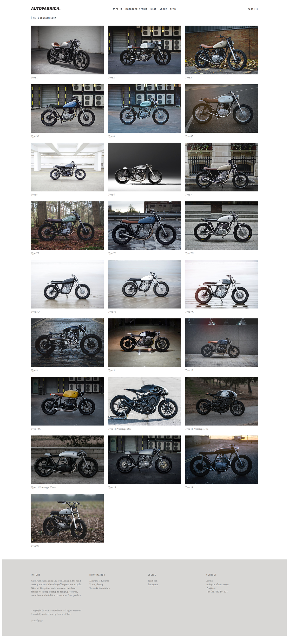 Auto Fabrica Custom Motorcycle squarespace Website design grid The Printer's Son