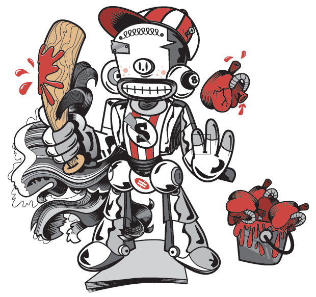 robot baseball tee Illustrator vector tshirt heart organs bat sketch Drawing  cartoon sports