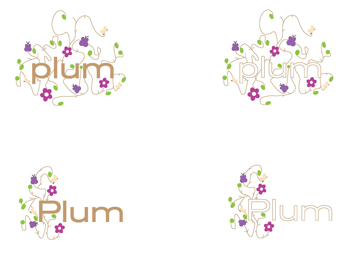 colour Flowers vines butterflies Illustrative Plum logo Identity Design doodles