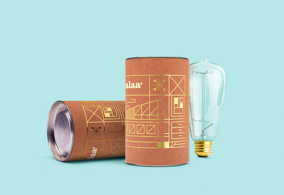 mid century Scandinavian design package light bulb gold foil