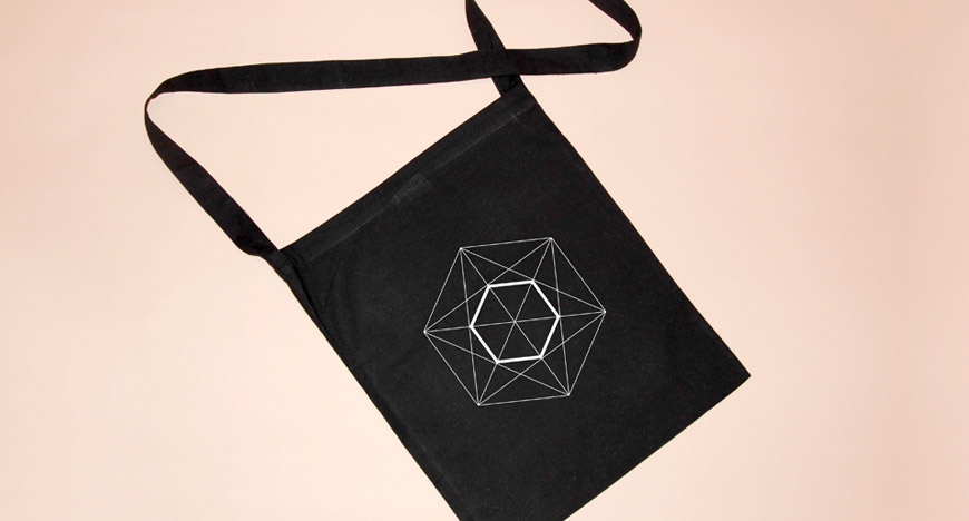 Tote bag totebag carrier geometry geometric black White black and white