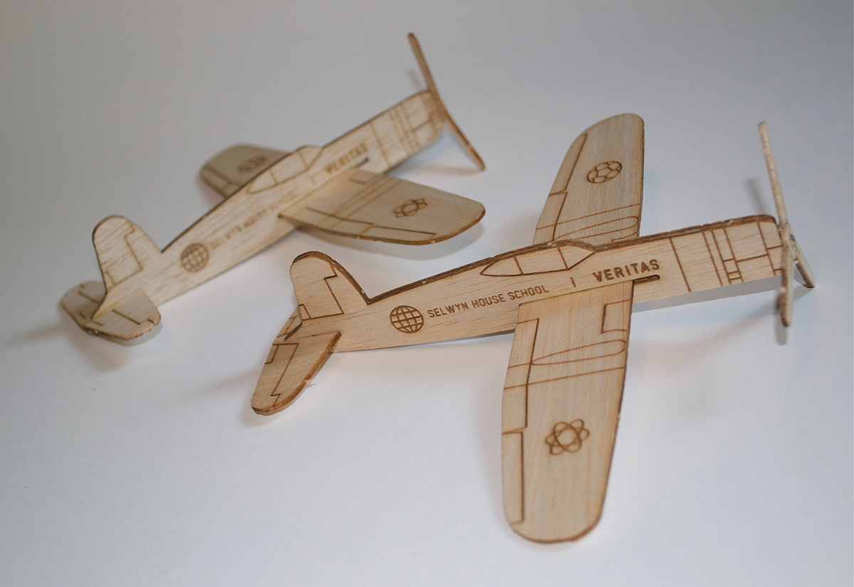 
Selwyn House School, Open House Promotional Balsa Wood Airplane. Realized by Cellule Design®.
