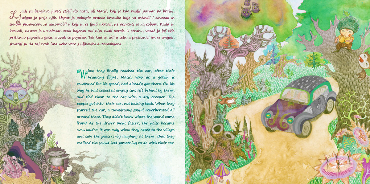 forest owl woods watercolor animals  cartoon  children Picture book goblin elf Magic   Ecology little owl fantasy creatures