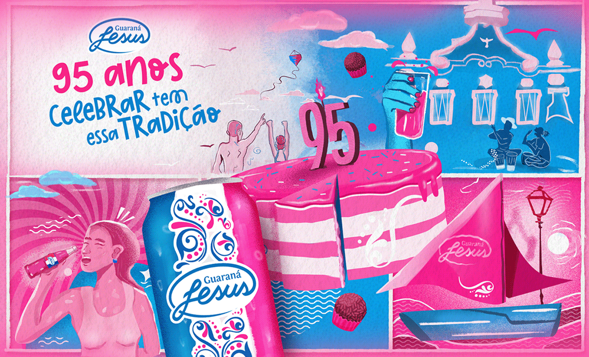 ads Birthday cartoon designer Drawing  guarana jesus ILLUSTRATION  Socialmedia soda refrigerante