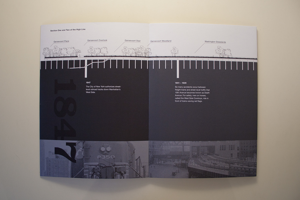 High Line timeline graphic concertina slip cover Nature railway New York book design book istd garden