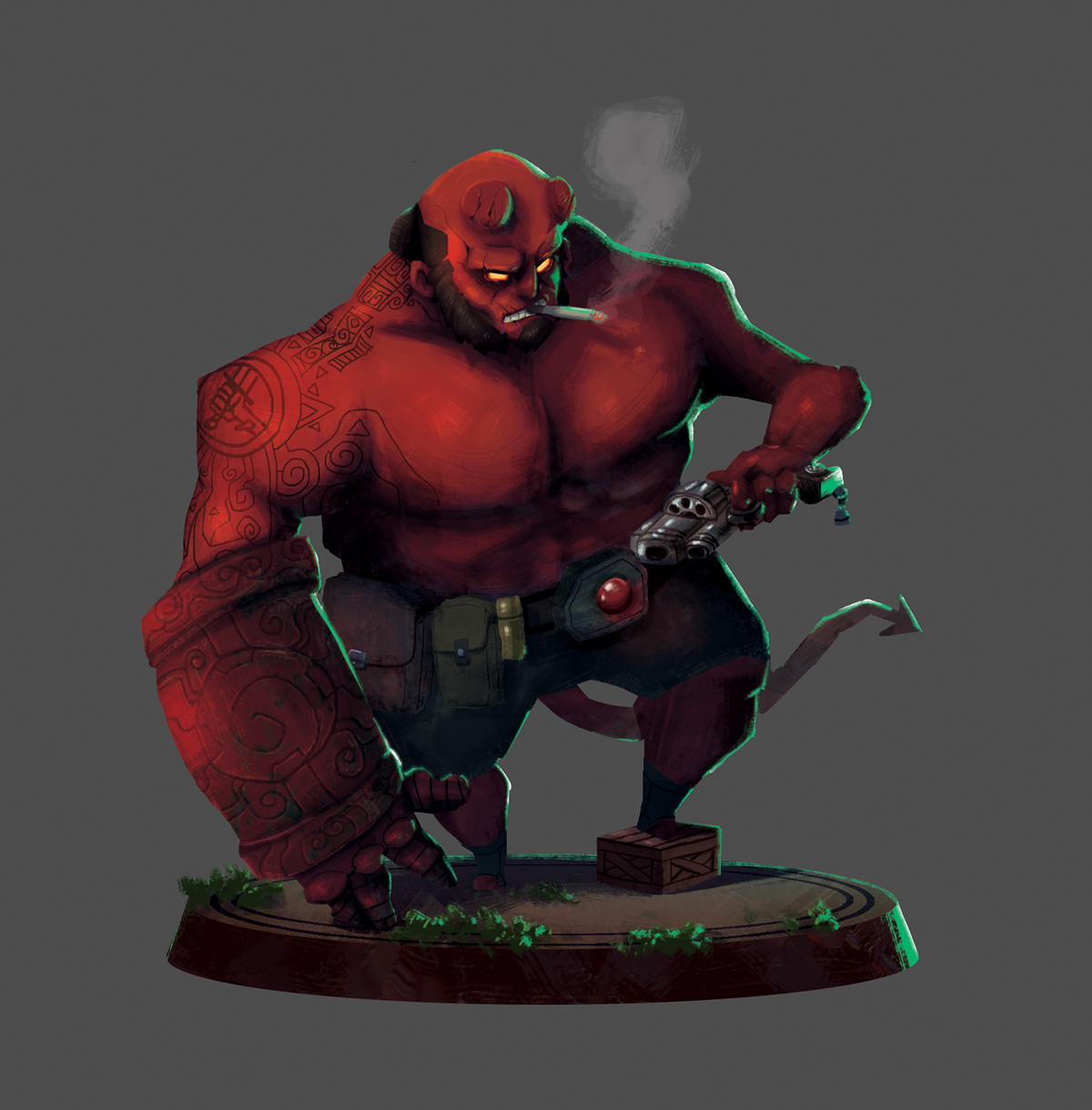 Adobe Portfolio Hellboy comic Character design redesign fanart hell boy devil red arm smoke fantasy artwork lihaowork