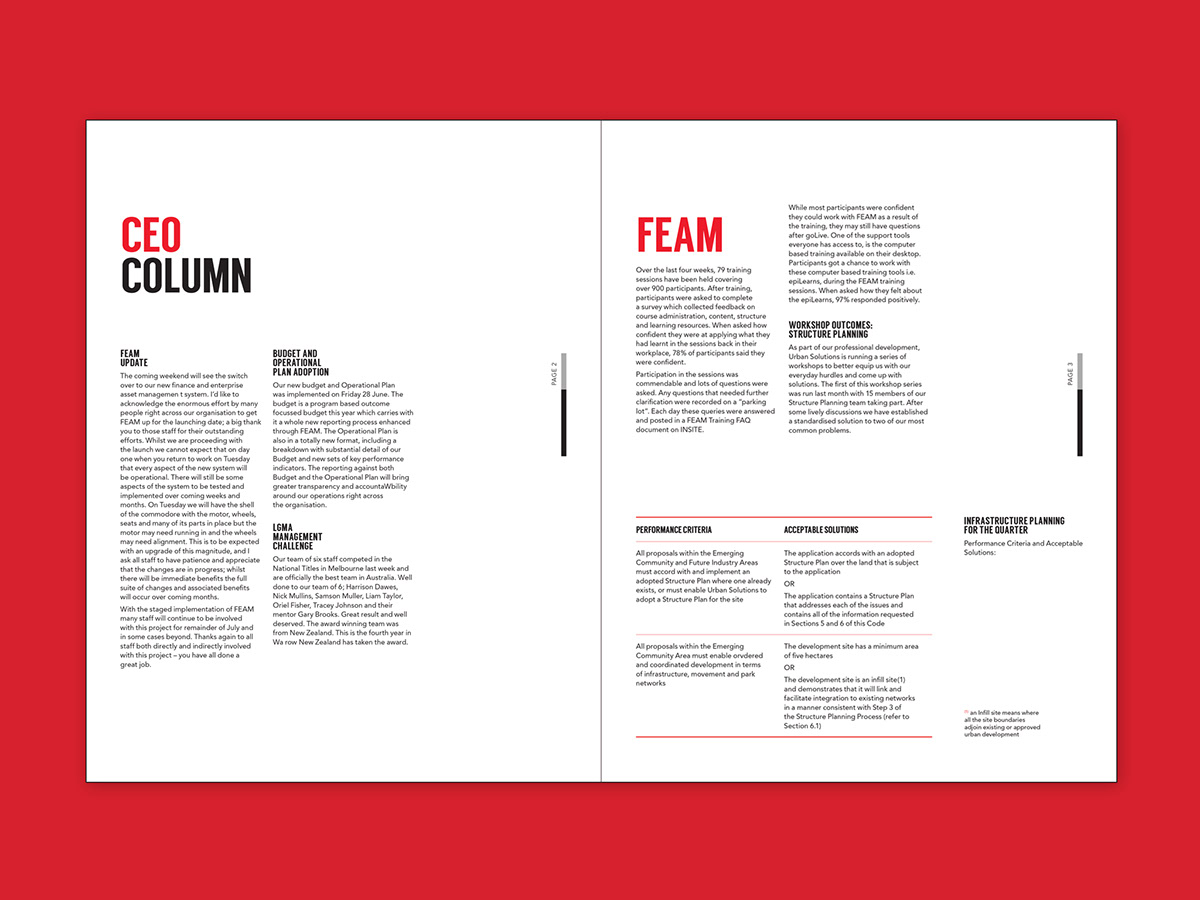 editorial graphic design red newsletter corporate communication grid shillington newyork