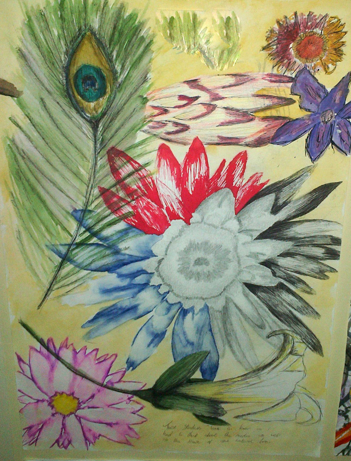 watercolour lino print ink pen pencil collage mixedmedia paint flower Flowers vintage