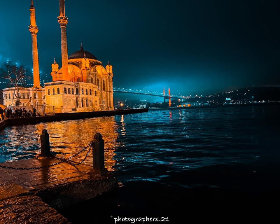 mosque Turkey travel photography photographer color editing blue sea view ortaköy camii