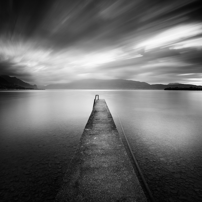 black and white long exposure fine art Italy Lake Garda lago di garda waterscape SKY pier clouds Nature Landscape martin rak