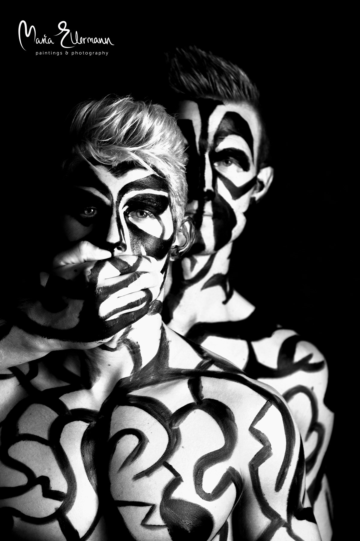 BODYPAINT black & white masks mask men models Shadows paint