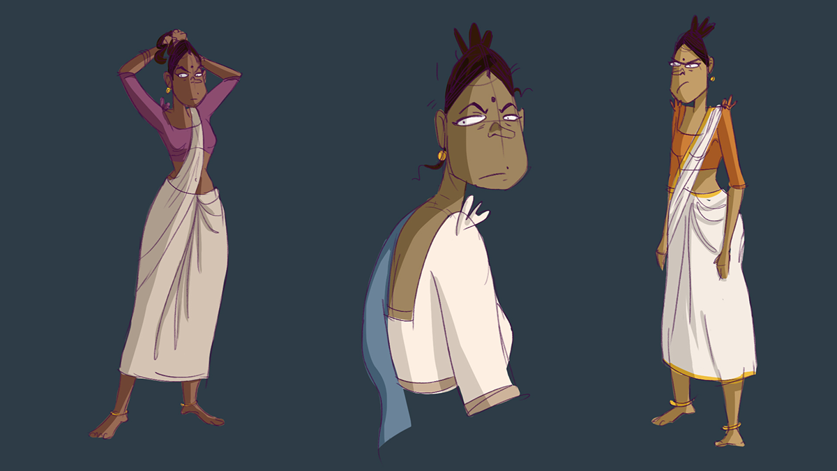 mother maid Character design  woman gestures turnaround