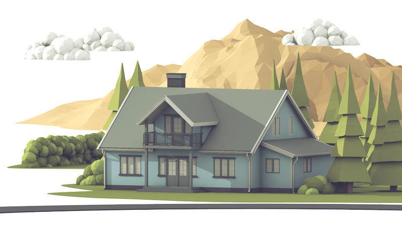 norway home house 3D 3D illustration Render model c4d cinema 4d Fall autumn Bank norway home trees Landscape