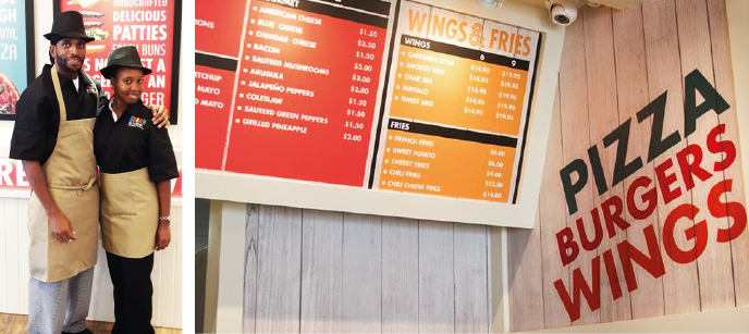 restaurant Pizza Burgers wings gourmet american colour copy menu spacialdesign interiors fastfood wood Mockup