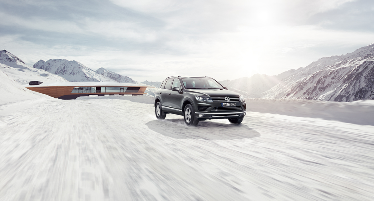 VW volkswagen touareg Cars transportation motionblur bleex Outdoor snow alps grithackenberg postproduction Landscape