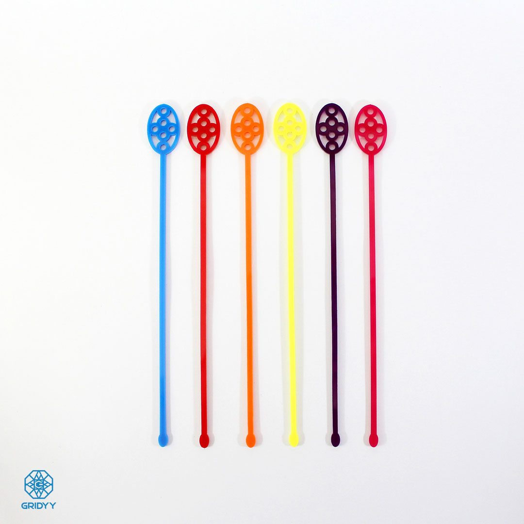 cocktail stirrer drinks acrylic laser cut cutout colorful rainbow Pack six classy elegant utility red blue gridyy