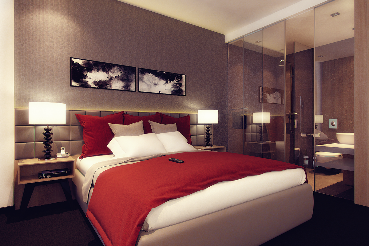 Interior design hotel bedroom vizualisation 3D
