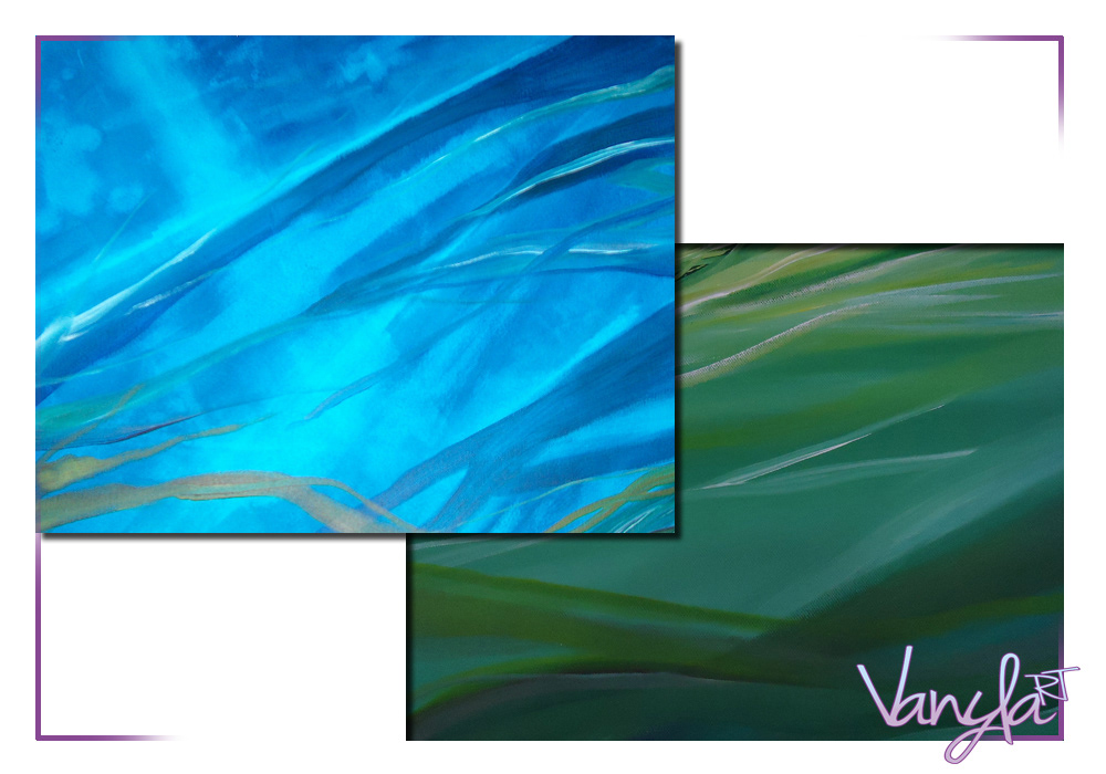 acrylic acrylique peinture canvas toile Couleur color fleur ciel nuage bleu vert vague