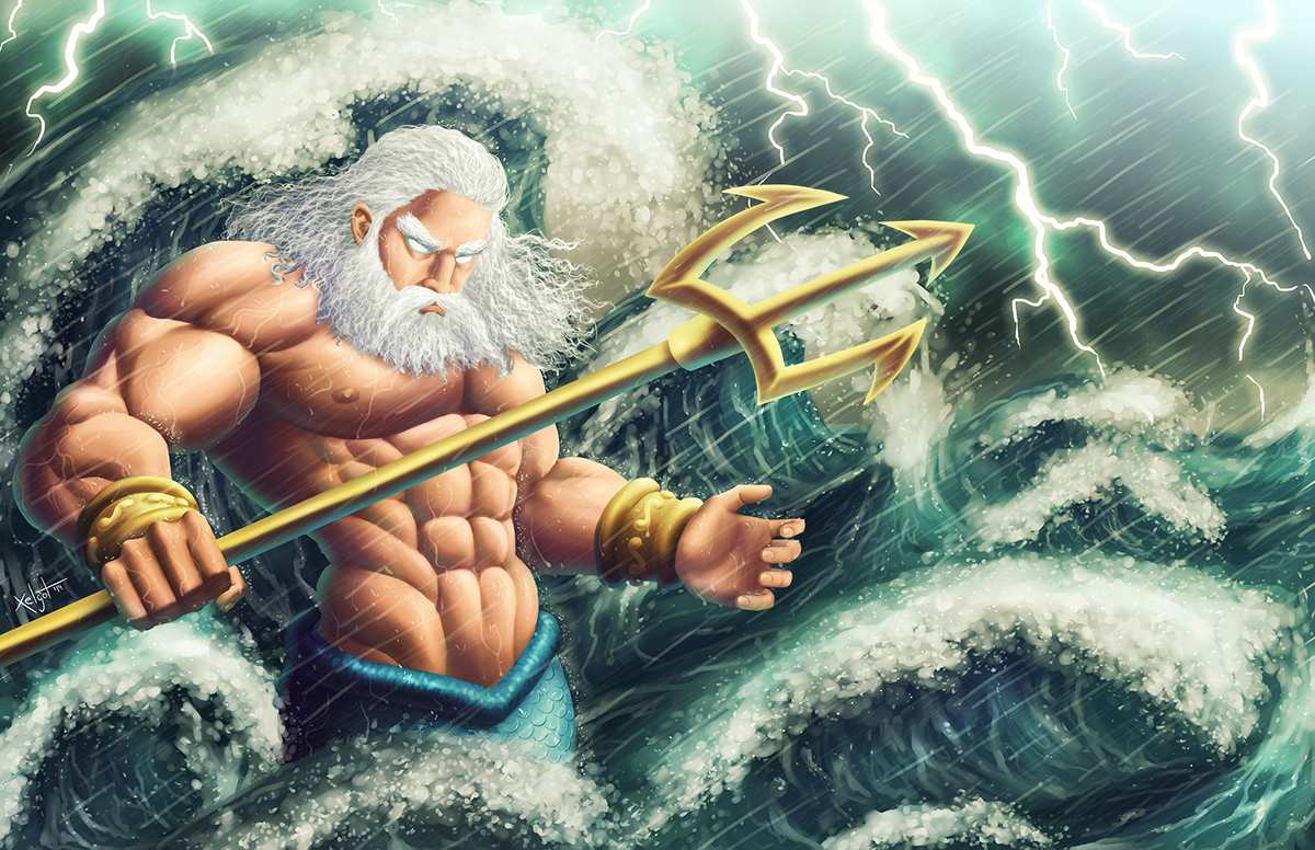 poseidon Greece God fantasy Ocean storm sea Trident sea waves Xelgot