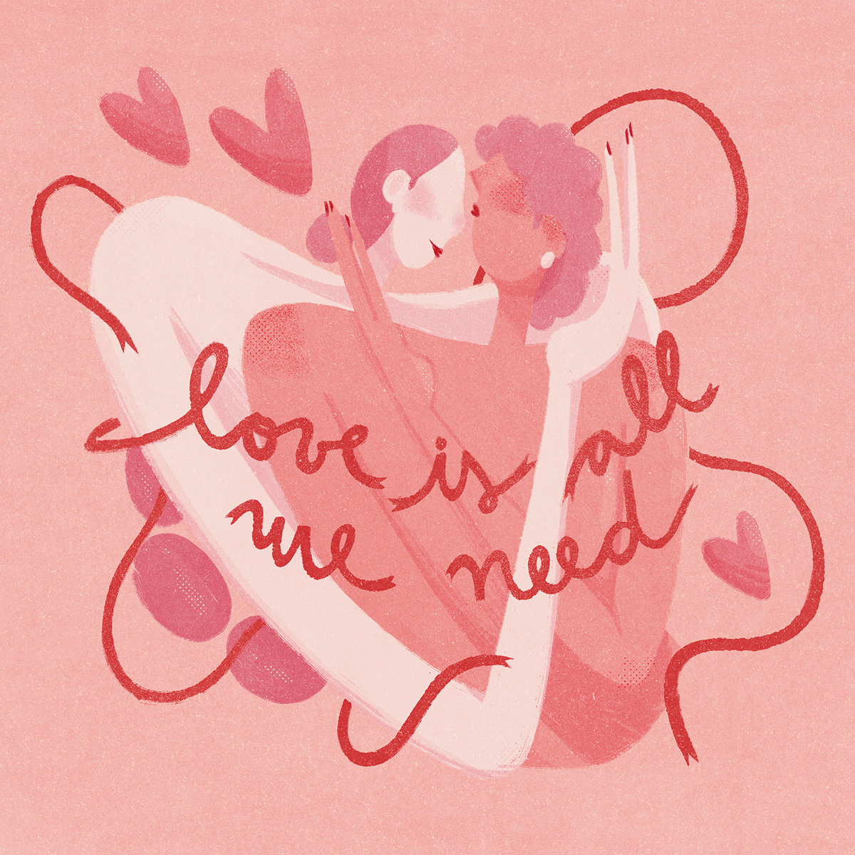 ILLUSTRATION  Digital Art  digital illustration Love valentines pink red Lovers amor kiss