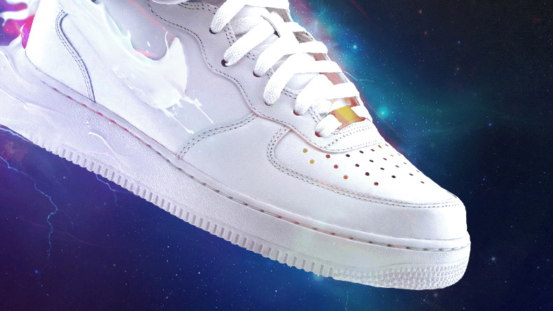 Nike air force shoes White dark stars Space  lightning lights lens flare blue