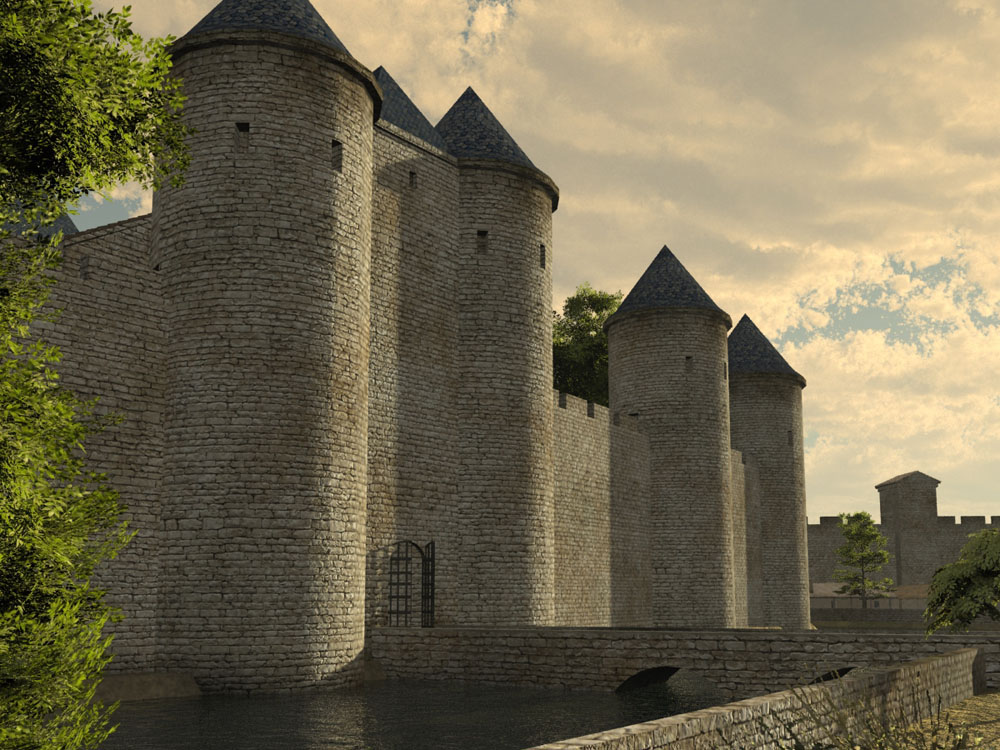 Castle  carcassonne  render  3d max  mental ray photoshop  vue Landscape  design medieval Celt roman village