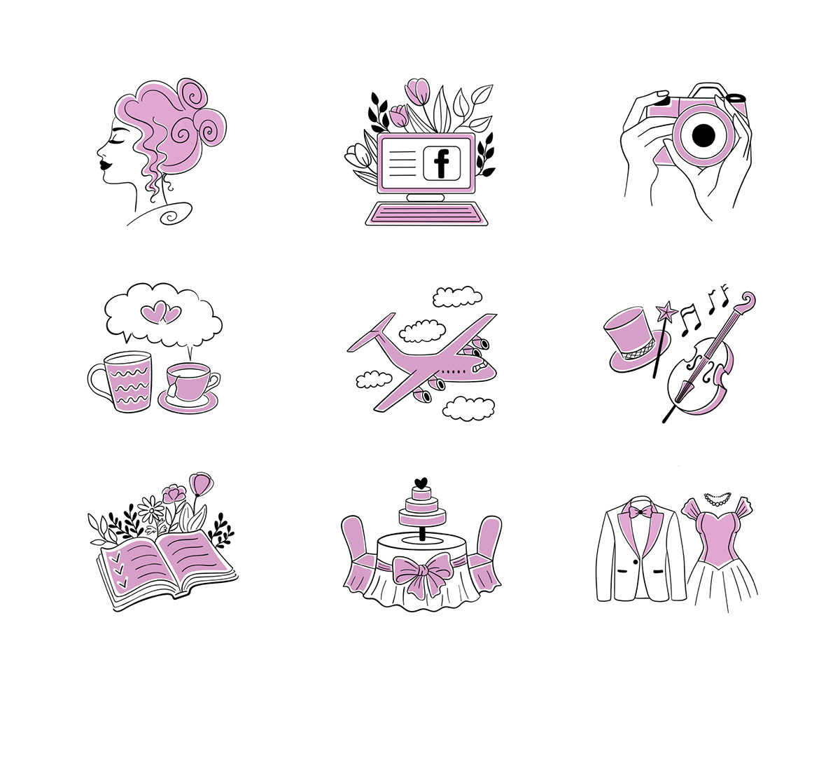 wedding website illustrations and icons