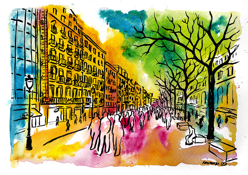 barcelona cityscapes watercolor art