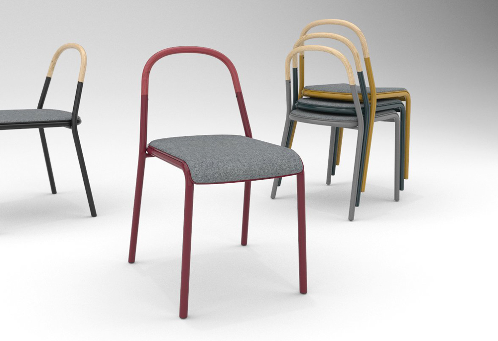stacking chair upholstered bent wood minimal