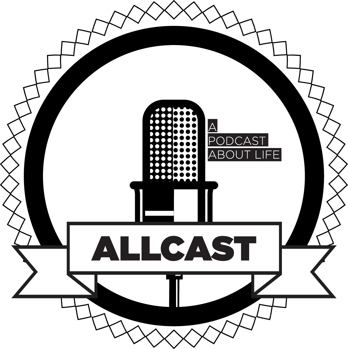 Logo Design black and white circle logo tile podcast Radio