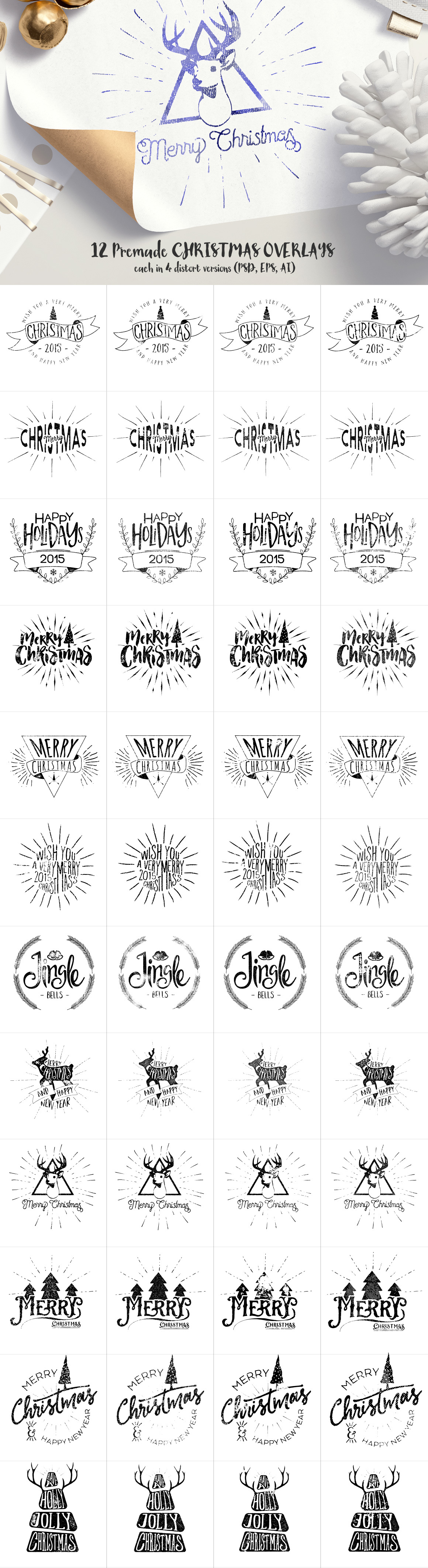 Christmas vector snow gold holidays illustrations brushes winter watercolor silver overlays