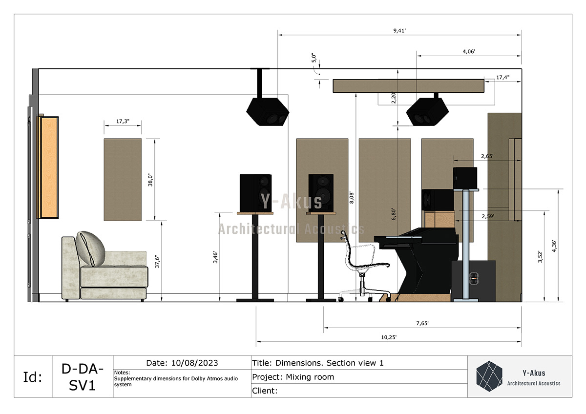 home studio acoustics interior design  Dolby Atmos acoustic design loudspeaker mixing room  Recording studio