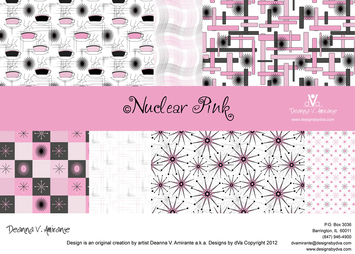 pattern textile repeating repeat pink black 50's fifties starburst nuclear surface fabric Stationery
