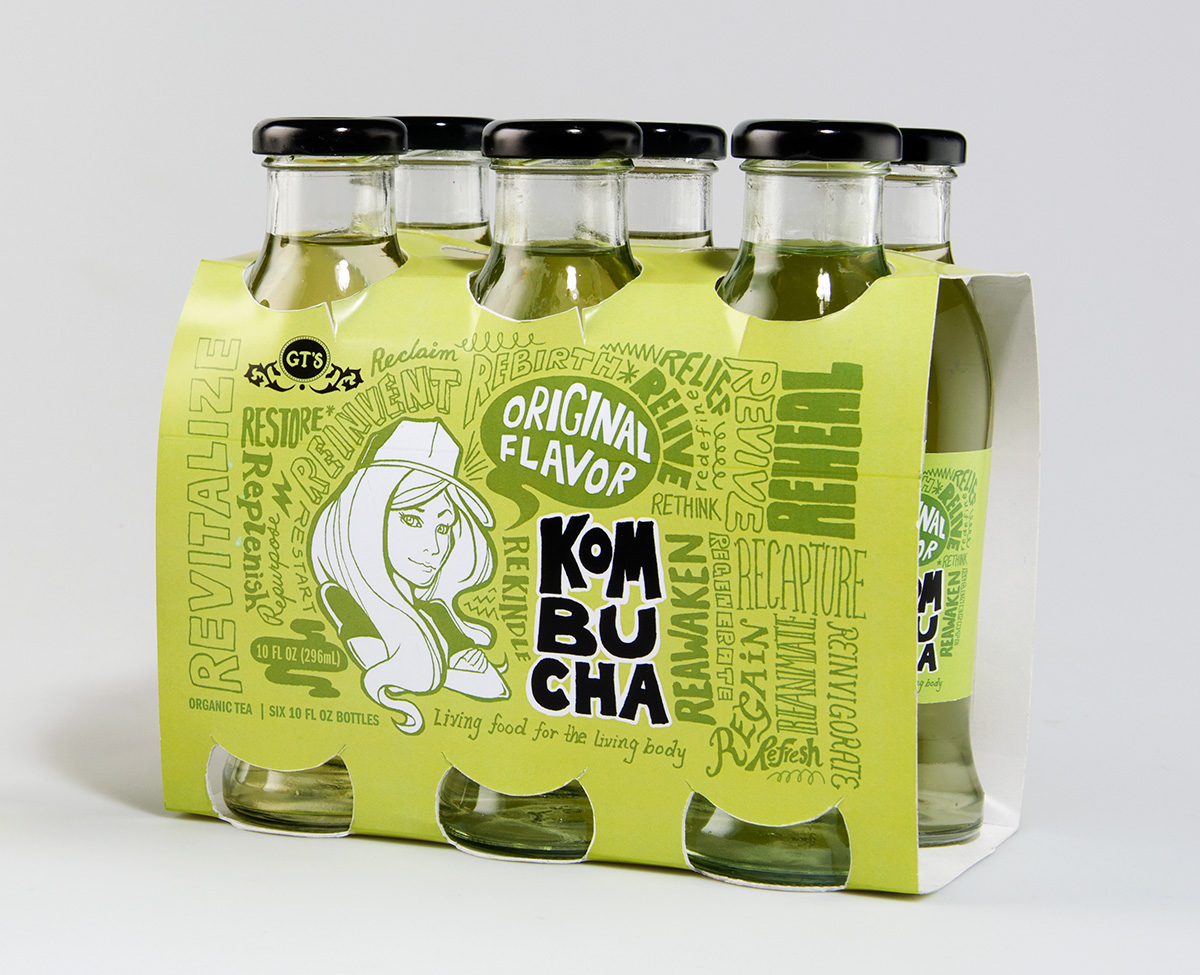 label design package Package Redesign kombucha bottle label Handlettering doodle