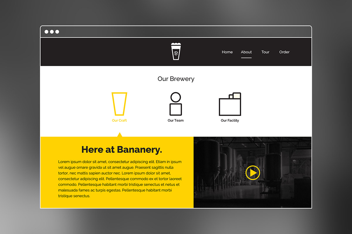 UI ux flat beer banana yellow microsite mock Trial dessert not desert mobile friendly One page