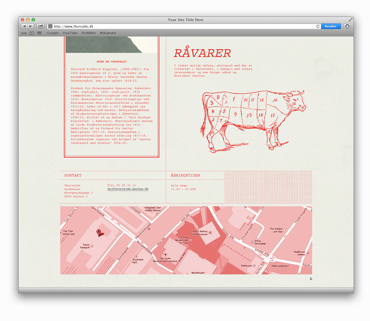 thorvalds menu menucard illustrations animal restaurant organic brand red Web oldschool paper Food 