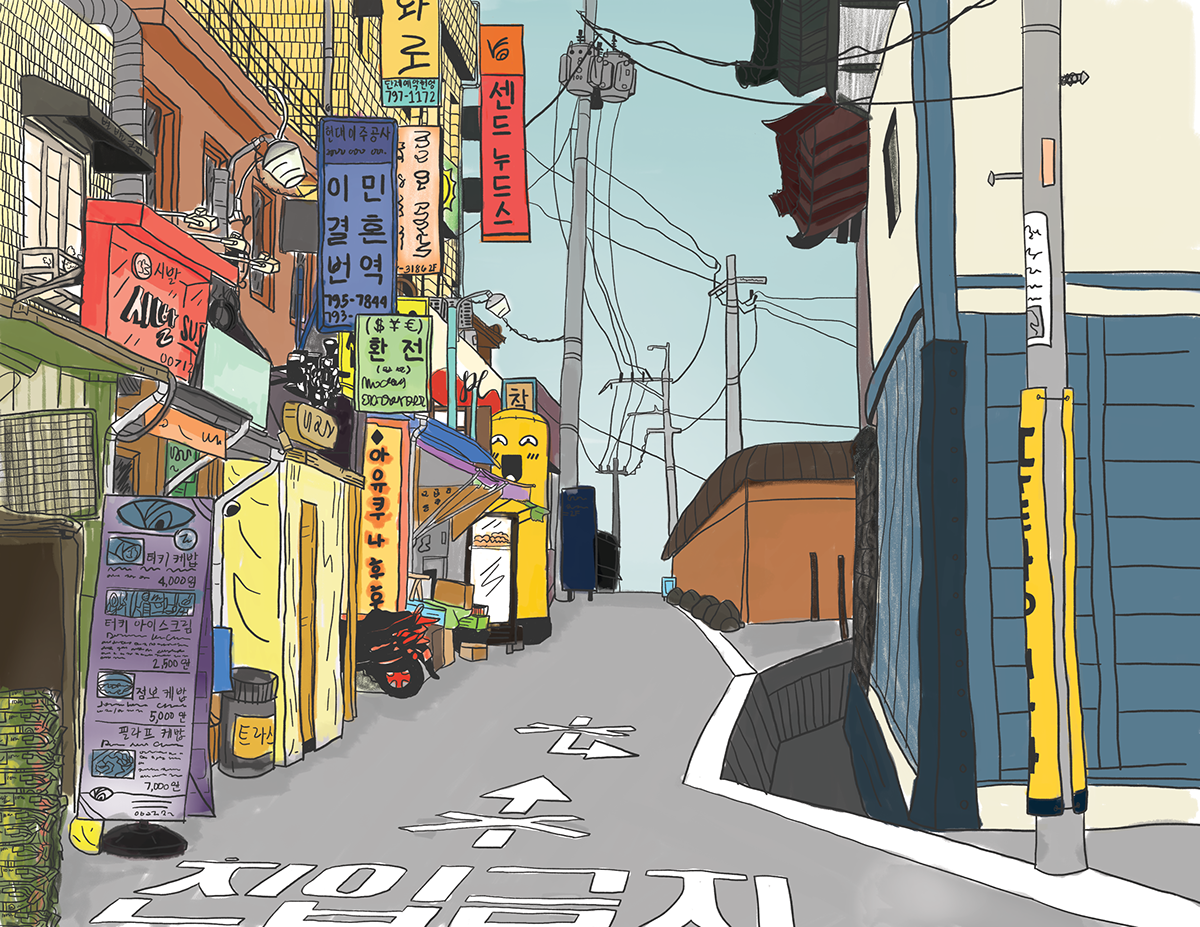 ILLUSTRATION  hand drawn line art poster seoul Korea photoshop aesthetic series Drawing 