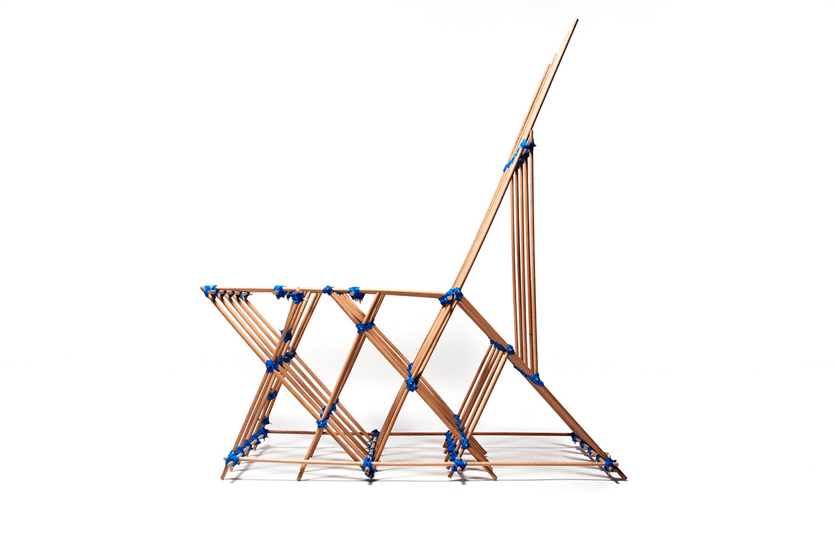 chair link design wood Elastic blue