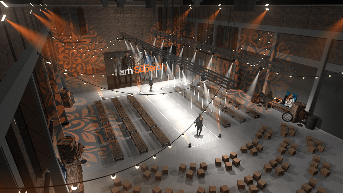 Adobe Portfolio Stage Renders design graphics Clothing Retail Event warehouse Maya 3D