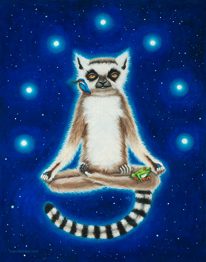 animal art fantasy art fantasy illustration lemur meditation whimsical art zen