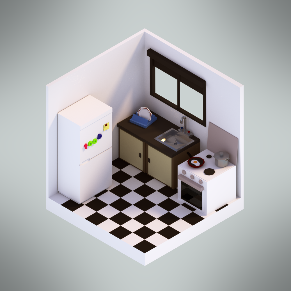 3D blender Isometric Low Poly home house