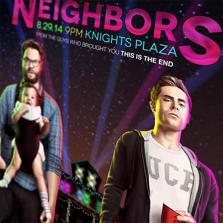 digital painting neighbors zac efron Seth Rogen baby neon lights party house ucf designgroup poster facebook night Ps25Under25