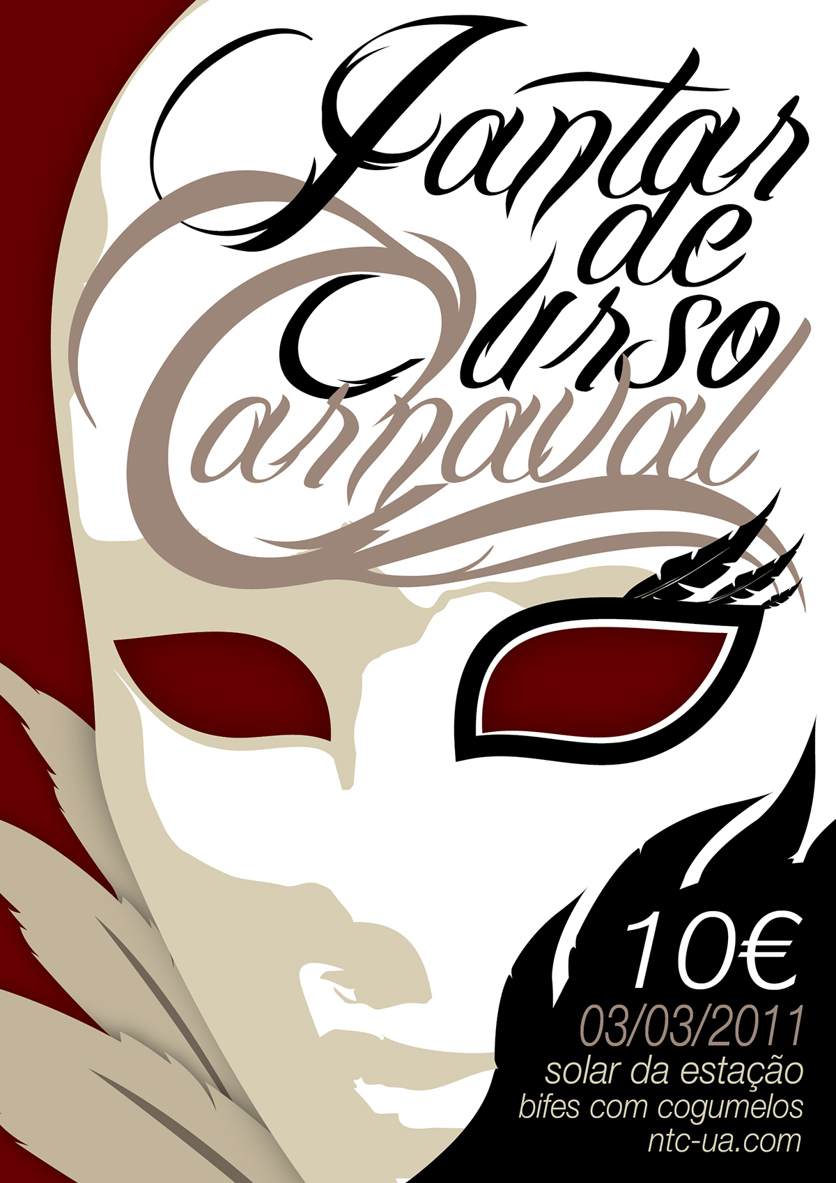 Carnaval poster red black White mask feathers