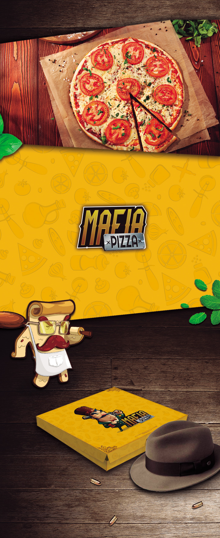 Pizza mafia Jimmy cudriz brand guns chef delicious vector restaurant menu pepperoni Behance